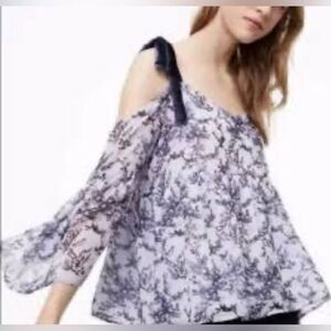 LOFT open shoulder long sleeve Floral blouse with velvet Straps Size Large NWT